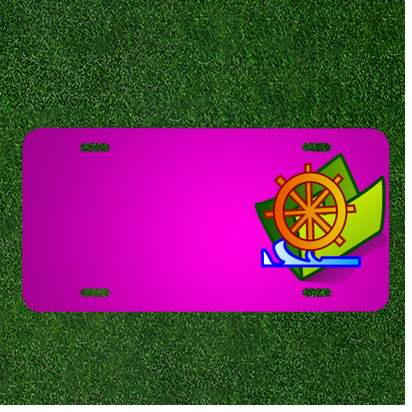 Custom Personalized Car License Plate with Names on Ship's Wheel Design