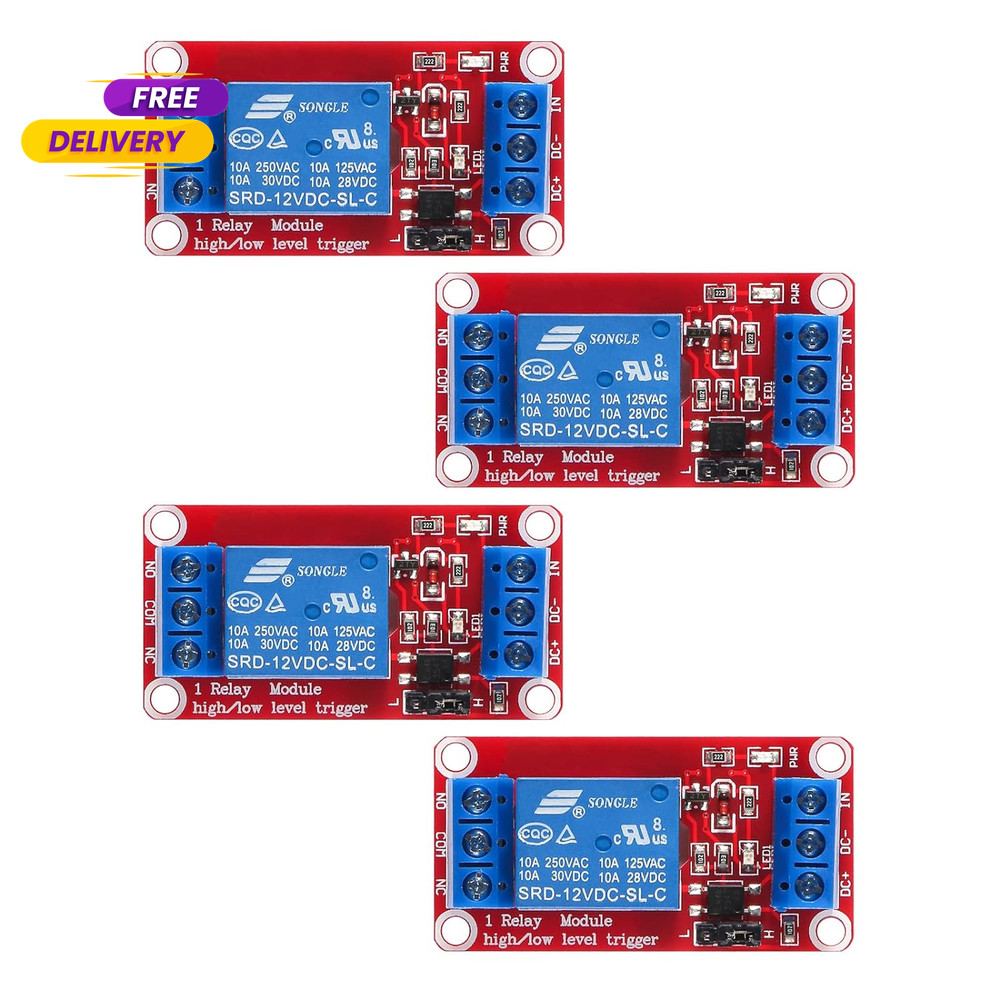 4Pcs DC 12V Relay Module 1 Channel Relay Board with Optocoupler Isolation Suppor