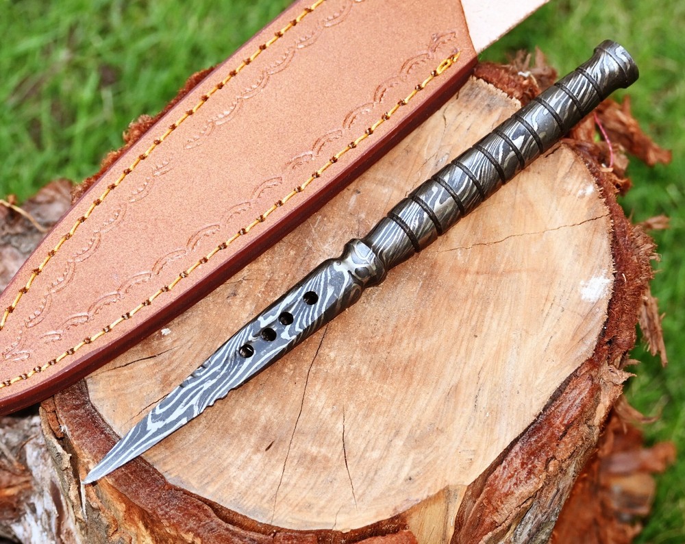 CUSTOM MADE HAND FORGED DAMASCUS STEEL TRI DAGGER KNIFE KRIS BLADE 2421