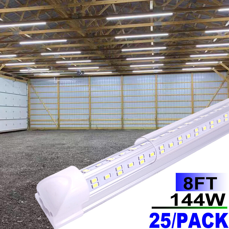 25 PC LED Linkable Shop Light 8ft 144W Daylight Fixture V-Shape 6500K Cold White