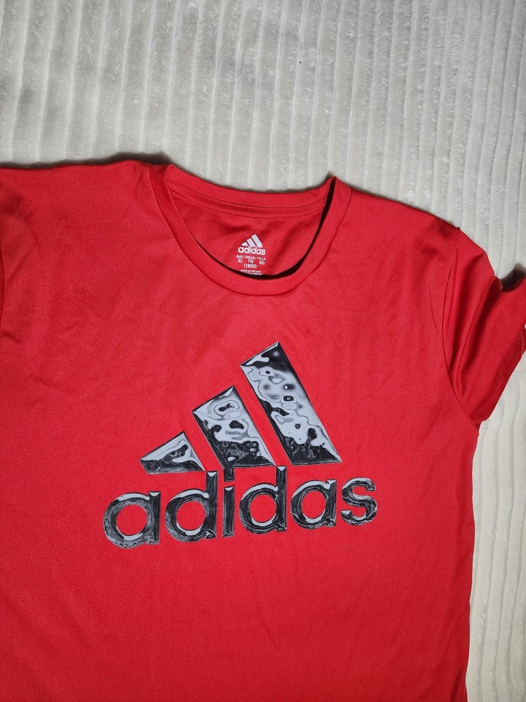 adidas Red Logo Men's Jersey T-Shirt, Size M, Polyester, Short Sleeve
