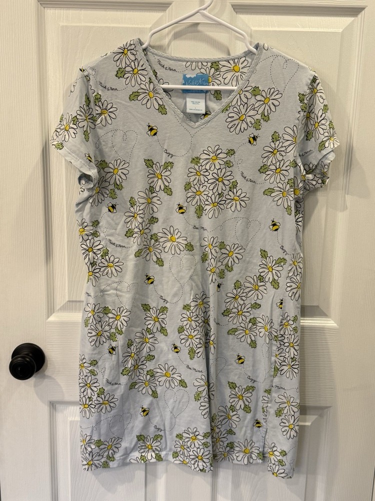 Rare NICK & NORA VTG Flower And Bumblebees Sleep Shirt Nightgown Large Pajama