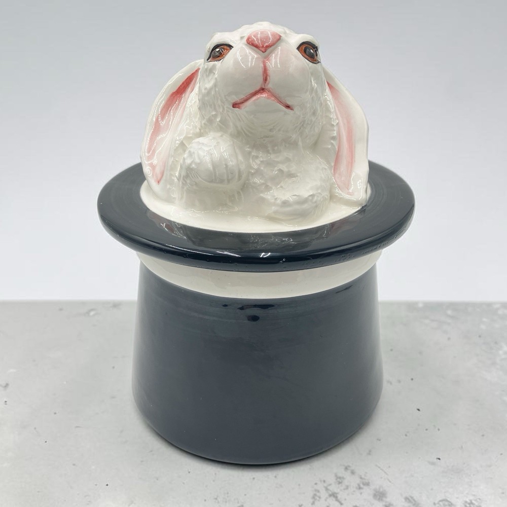 Vintage Italian Rabbit Cookie Jar Magician Hat Ceramic Bunny Canister