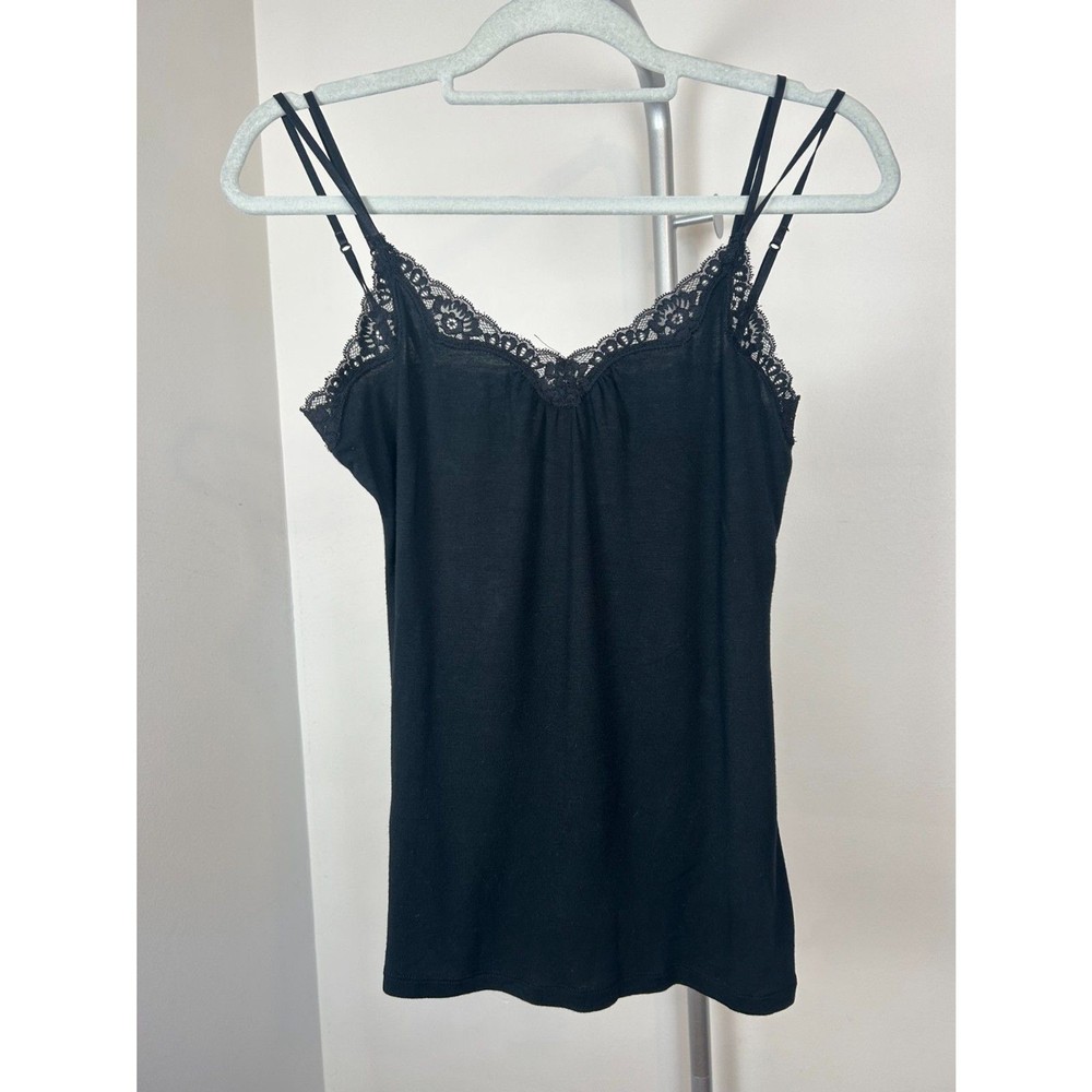 Express Black Stretch Lace Trim Cami Tank Top Double Strap Layering Small