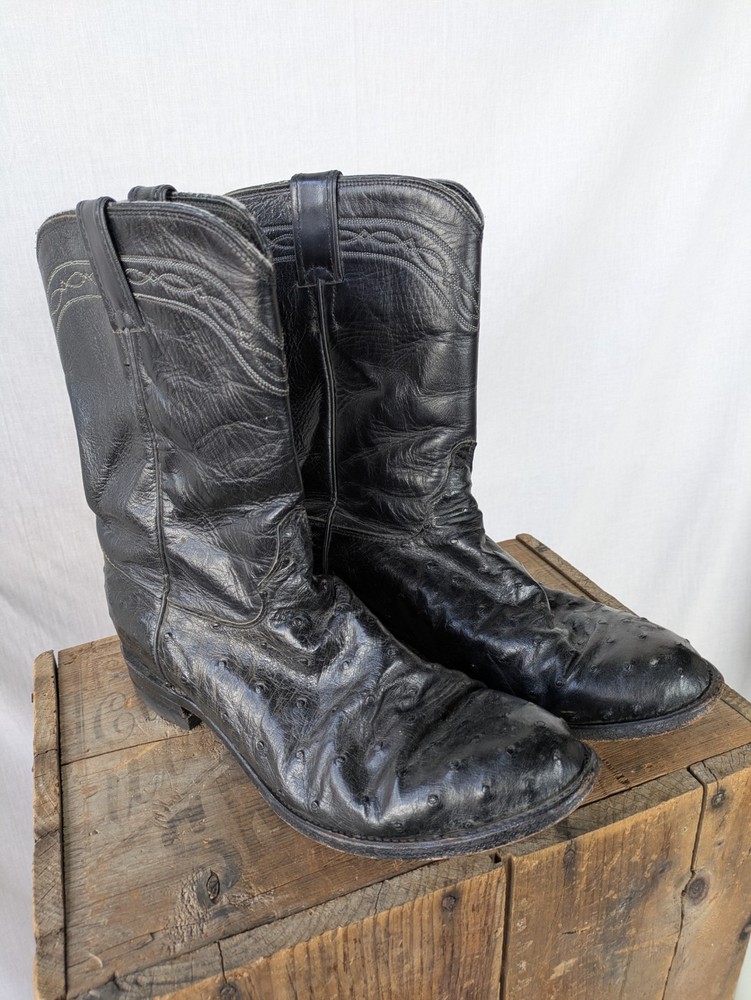 Vintage Justin 3171 Ostrich Full Quill Leather Boots USA Made Size 10.5 D