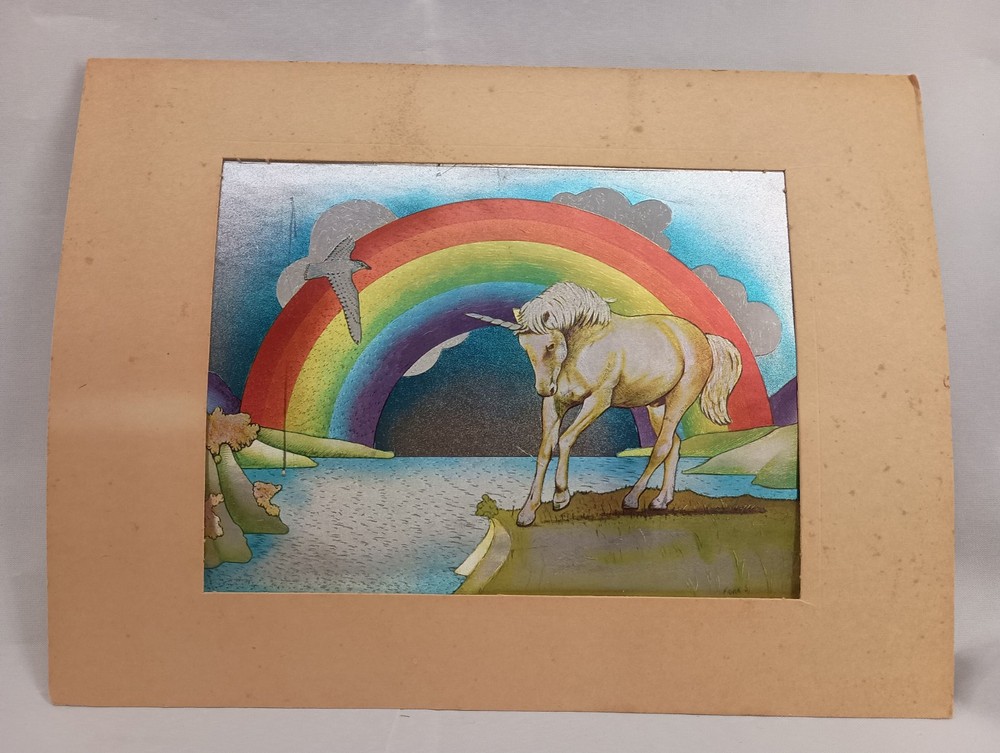 DUFEX FOIL ART PRINT UNICORN RAINBOW ENGLAND Vintage Carder & Bagged