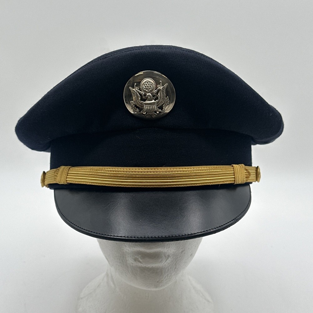 Vintage Blue Wool Ace Flight Air Force Hat Military Office Visor Cap 7.5-image