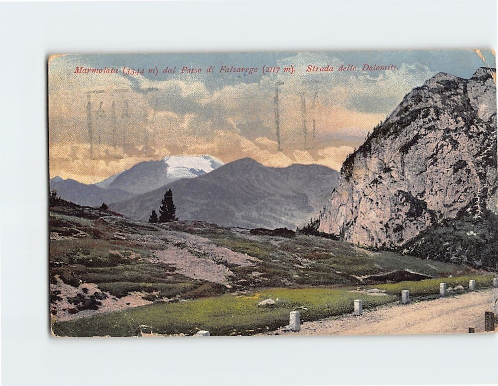 Postcard Falzarego Pass in the Dolomites Italy