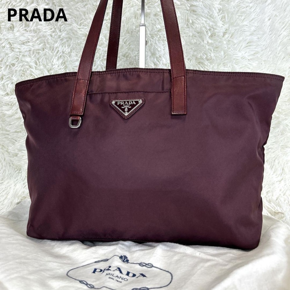 Prada Nylon Tote Bag with Triangular Logo Plate in Bordeaux