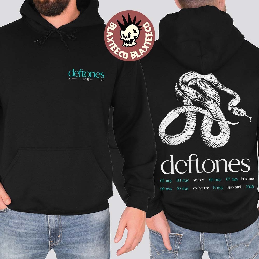 Deftones Australia And New Zealand Tour 2026 Merch Snake With Dates Hoodie