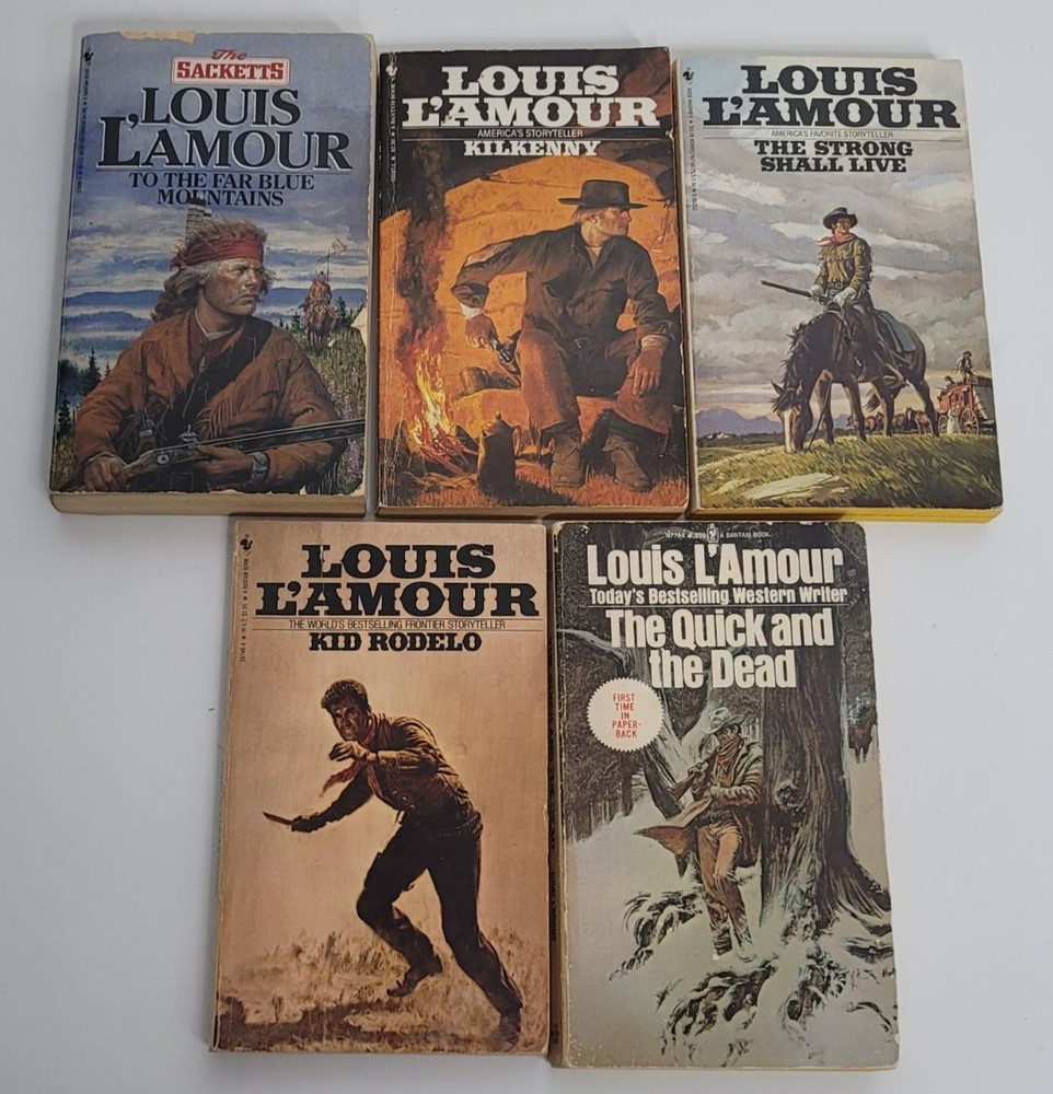 5 Louis L'amour Western Books Lot Vintage Quick and the Dead Kilkenny Kid Rodelo
