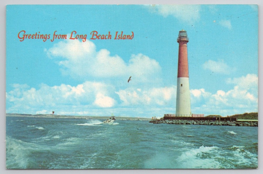Barnegat Light NJ Postcard Long Beach Island Lighthouse Jersey Shore Chrome