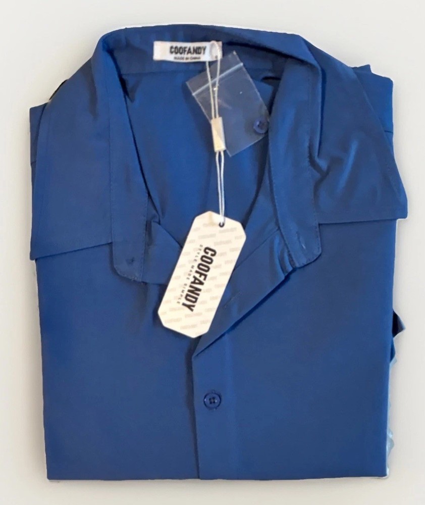 Men's Button-Up Shirt Short Sleeve Solid Navy Size S