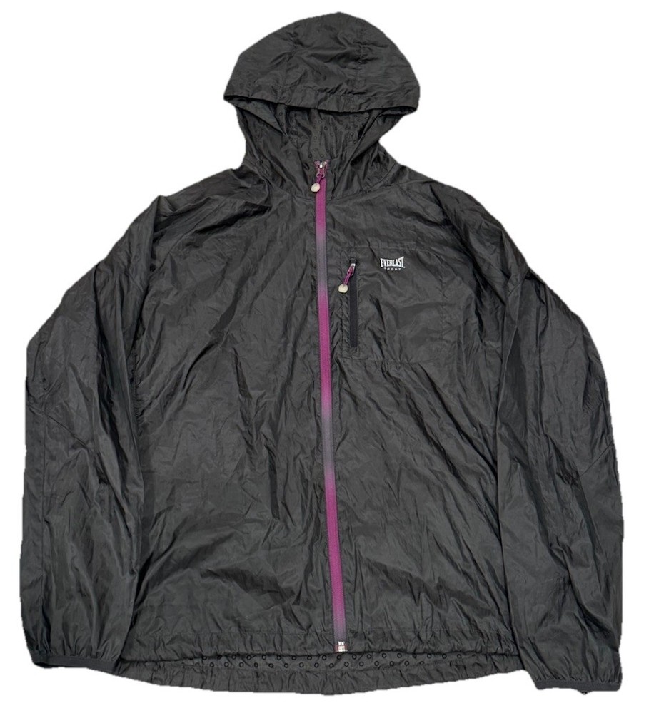 Everlast Sport Womens Jacket XL Black Lightweight Hooded Full Zip Windbreaker