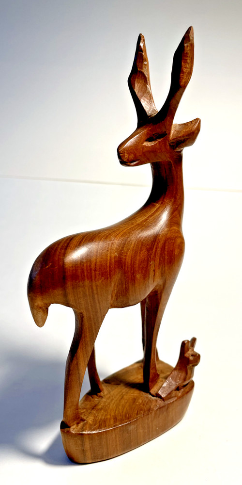 Hand Carved Wooden Antelope Gazelle Deer w/fawn Kenya Africa Figure, Vintage