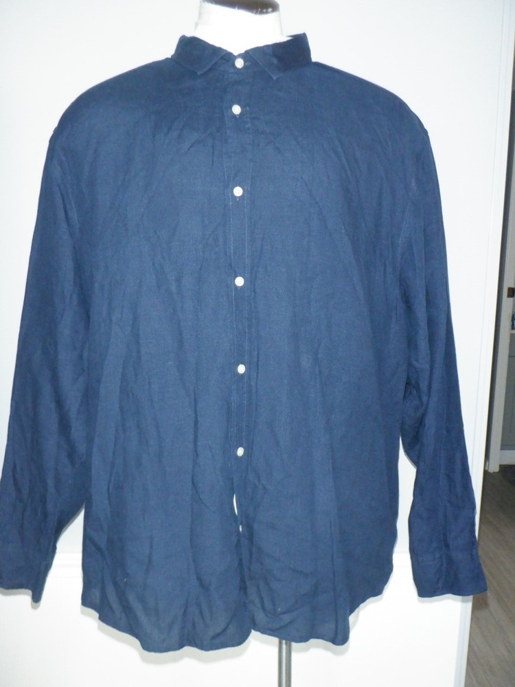 Men's CHARLES TYRWHITT CLASSIC FIT Sz XXL Navy 100% LINEN LS BF Casual Shirt