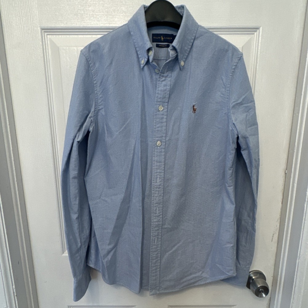 Ralph Lauren Blue Cotton Button-Down Shirt Custom Fit M Long Sleeve