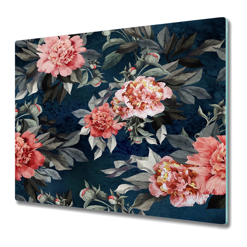 Glass Worktop Saver Kitchen Dark Floral Girls room Peony Peonies Flowers 60x52