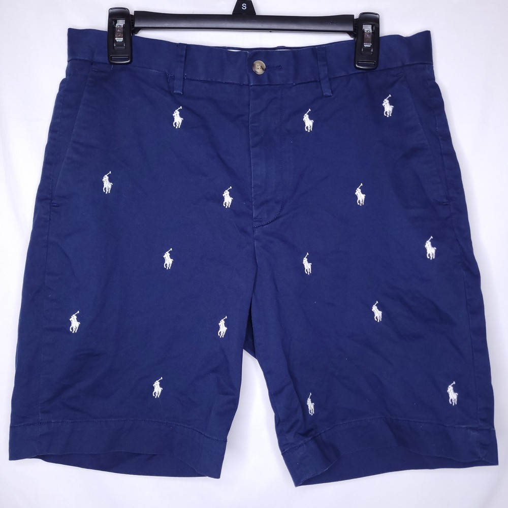 Polo Ralph Lauren Shorts Mens 31 Navy Pony All Over Print Stretch Classic Fit