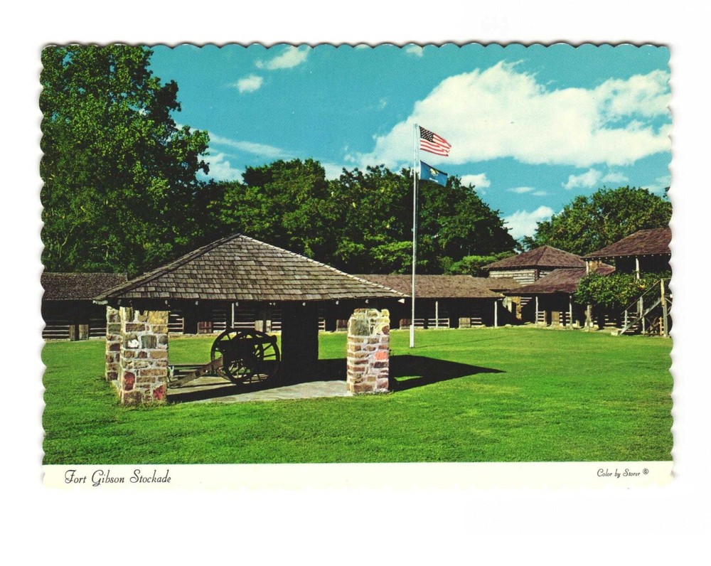 Fort Gibson Stockade Northwest Oklahoma vintage postcard Unposted