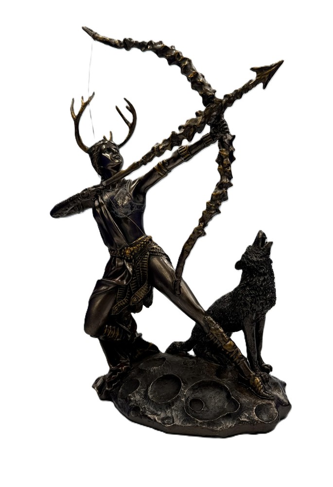 Artemis Greek Goddess of the Hunt Cold Cast Bronze Statue with Bow Figurine