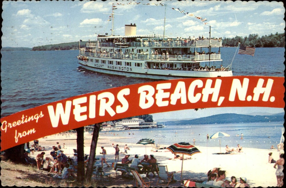 New Hampshire Weirs Beach Greetings from two views ~ postcard sku015