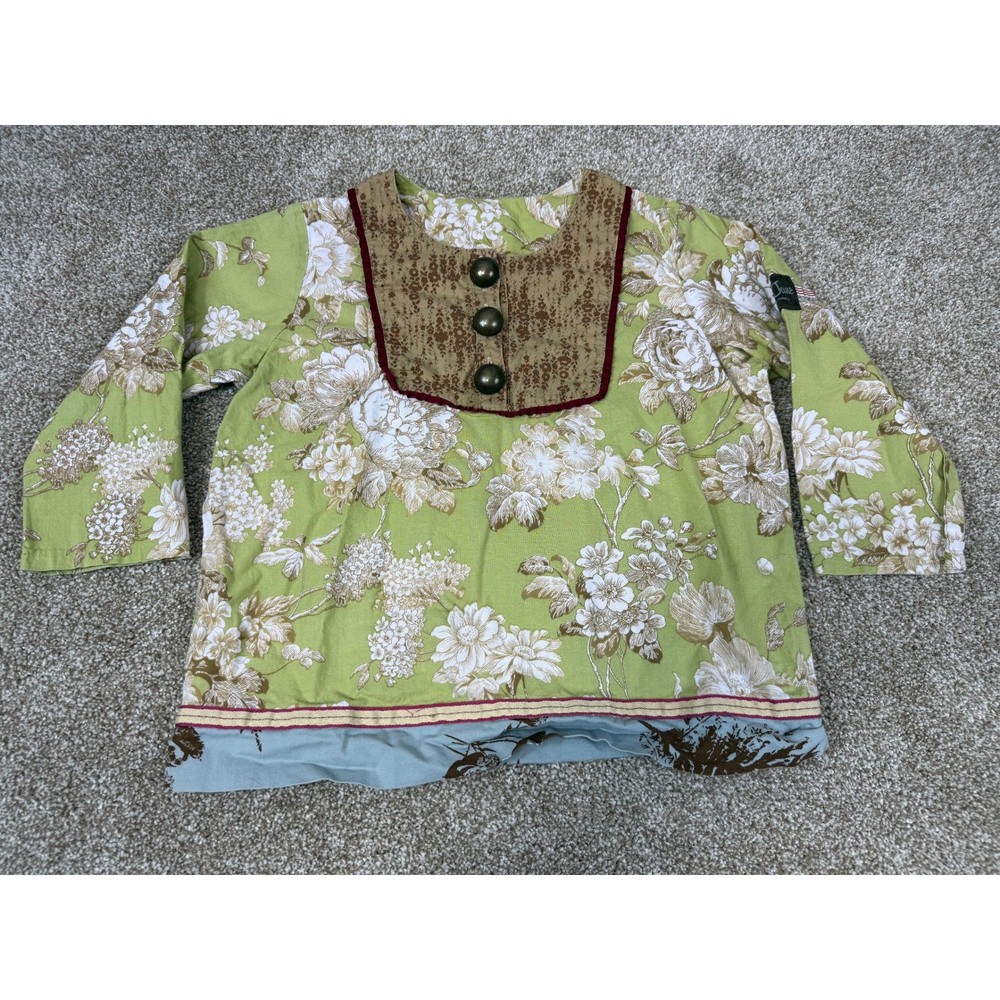 Matilda Jane Girls Lime Green Floral Long Sleeve Bib Top 6 Cotton Boho