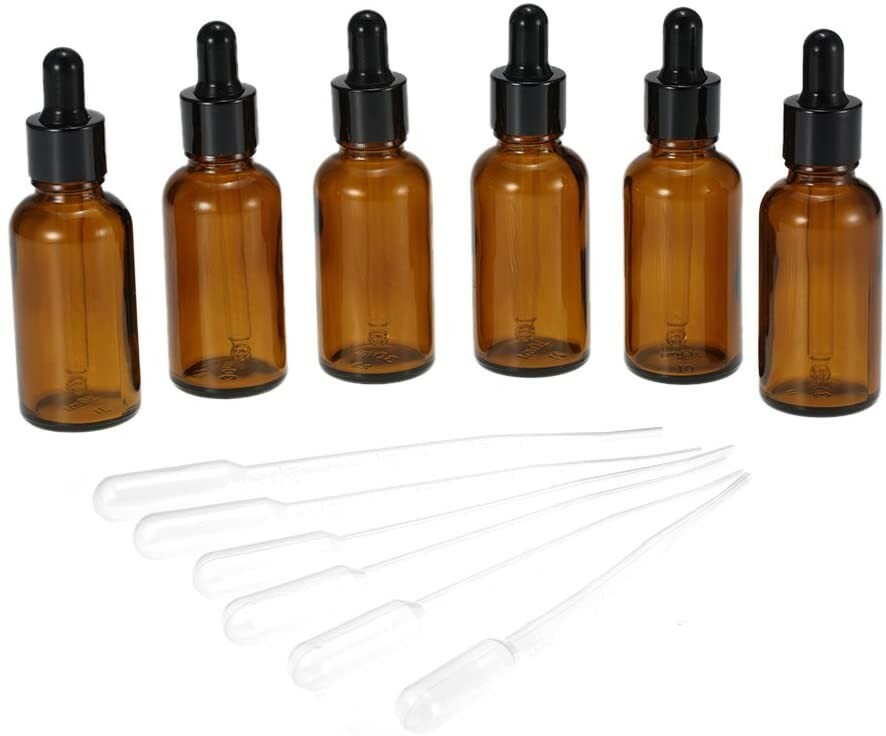 30ml Essential Oil Bottles Glass Dropper Bottle Oil Jars Set & Pipettes - 6 Pack