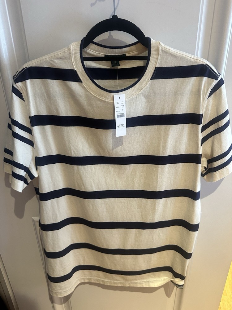J Crew Striped T-Shirt Men's Size Small S Relaxed Fit Ivory Navy New With Tag