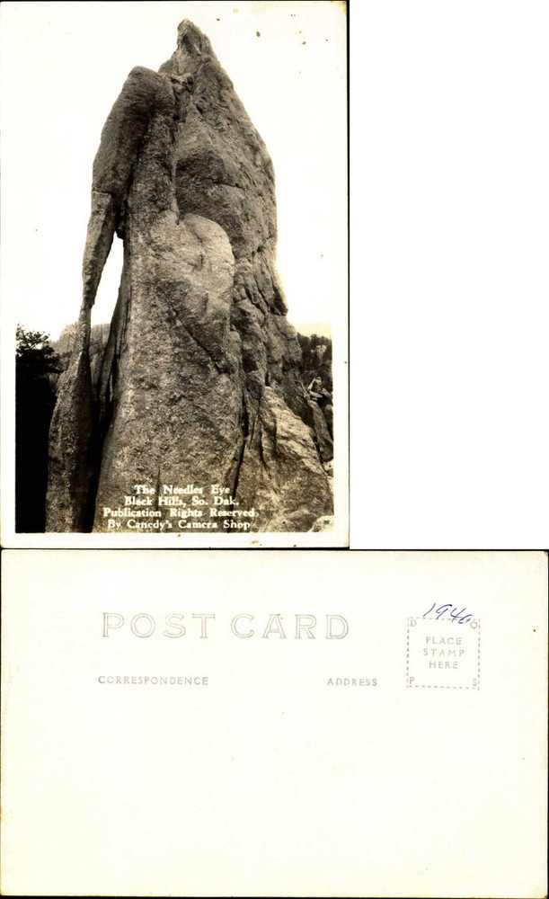 The Needles Eye Black Hills South Dakota RPPC Canedy's Camera Shop 1940