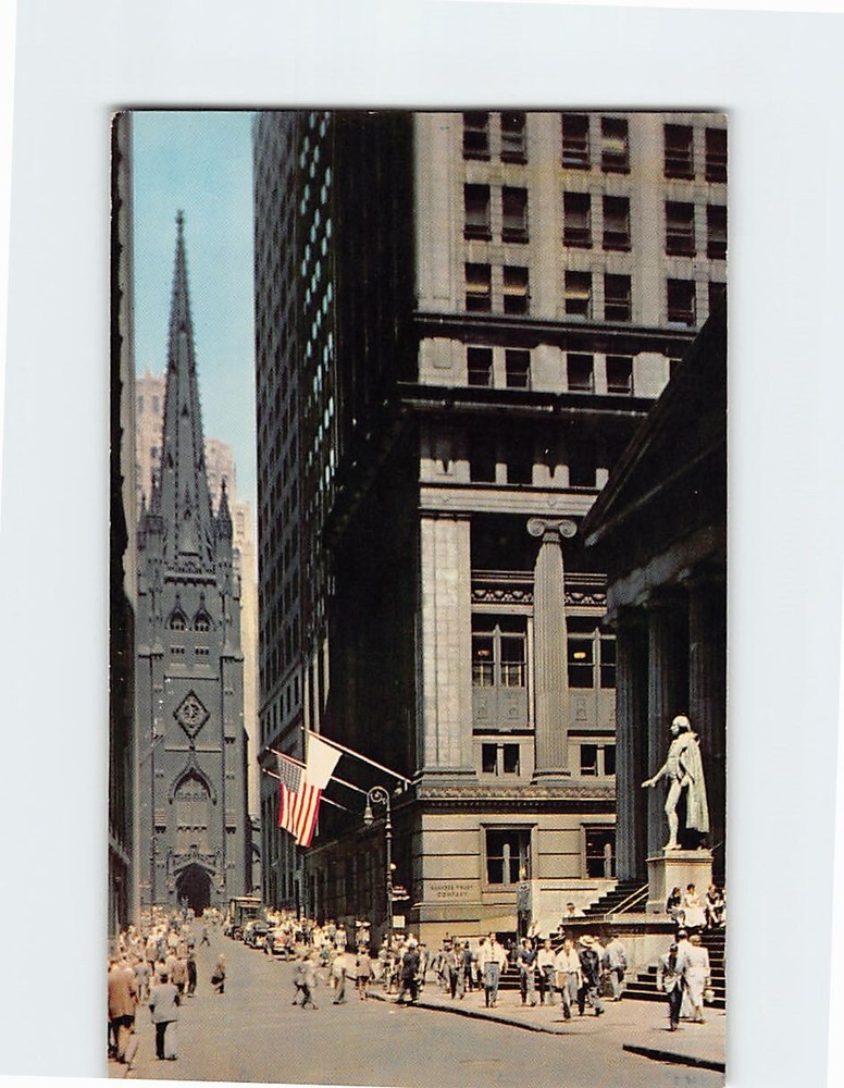 Postcard Wall Street Center of Financial District New York City New York USA