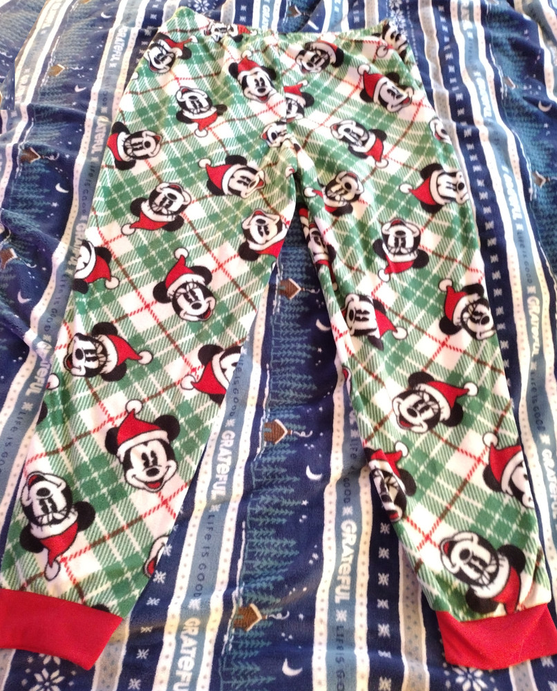 Disney Mickey Mouse & Minnie Christmas Sleepwear Pants Size M Green Plaid Fleece