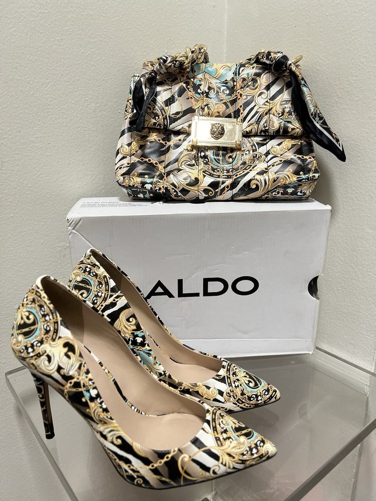 Aldo Black and Gold Stiletto Heels + women's Bag