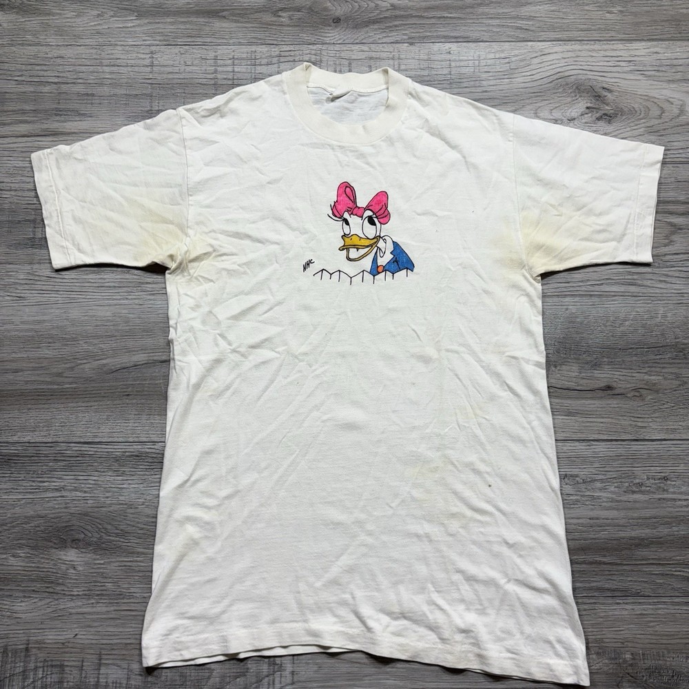 1960s Disney Daisy Duck White Custom Hand Drawn Vintage Character Shirt L