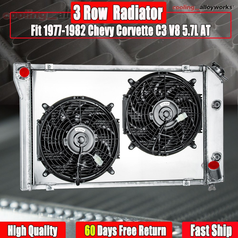 3 Row Aluminum Radiator Shroud Fan Fit 1977-1982 80 Chevy Corvette C3 V8 5.7L AT