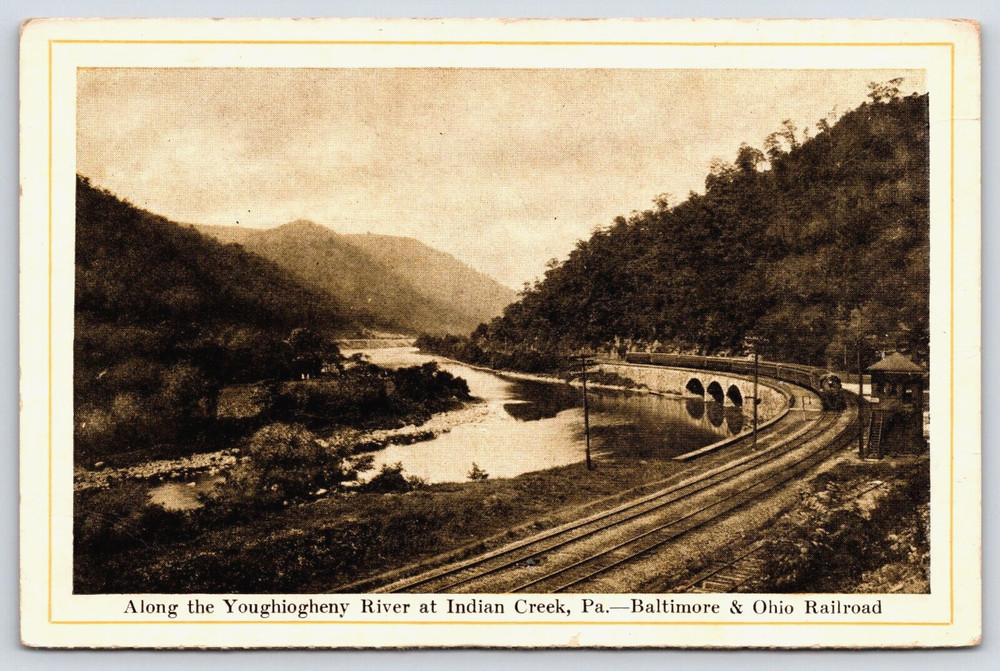 Vintage Old Postcard Outdoor Antique Baltimore Ohio Railroad River Indian Creek