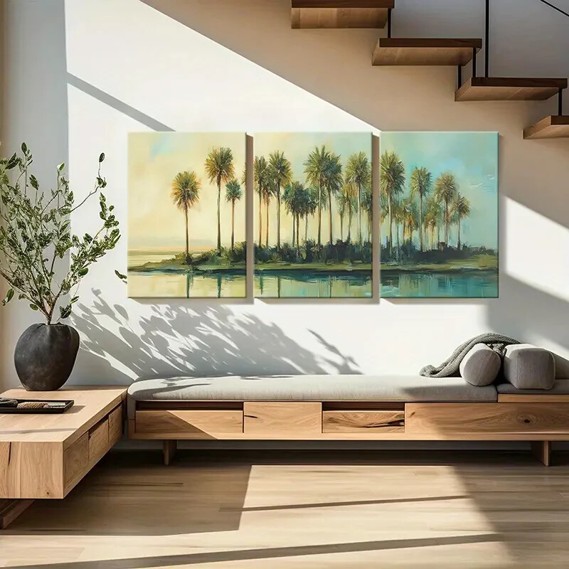 3pcs Coastal Palm Trees Metal Print Wall Art Ready to Hang