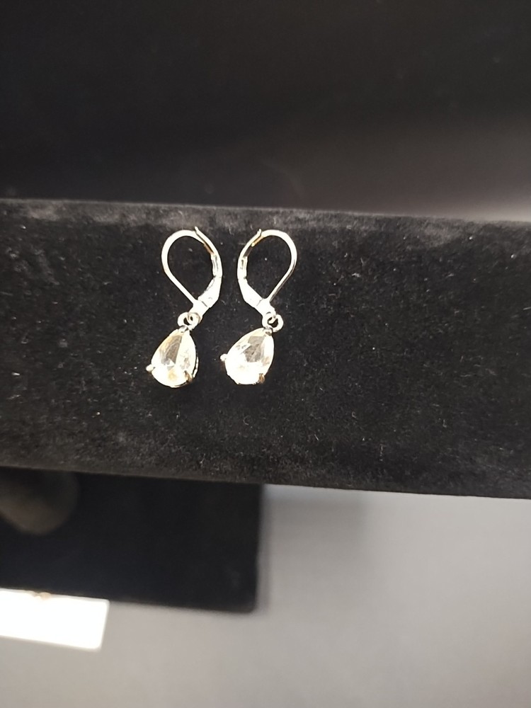 CZ Tear drop earrings,925 sterling silver,Gemstone Shape Pear, Clasp Leverback