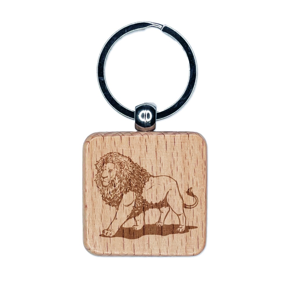 Regal Lion Engraved Wood Keychain with Mane Detail  