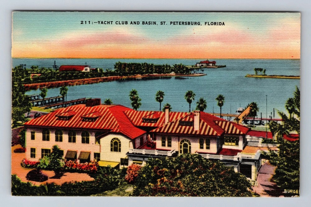 St Petersburg FL-Florida Yacht Club and Basin Vintage Postcard