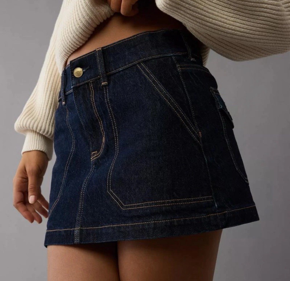 American Eagle Dark Blue Low Rise A Line Mini Denim Skirt Size 16 NWT!