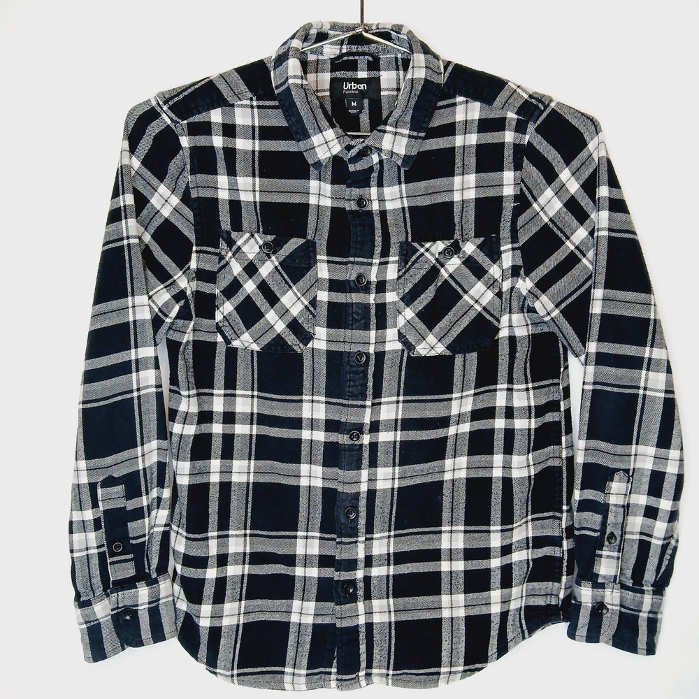 Urban Pipeline Boys Button-up Flannel Shirt Size Medium Black White
