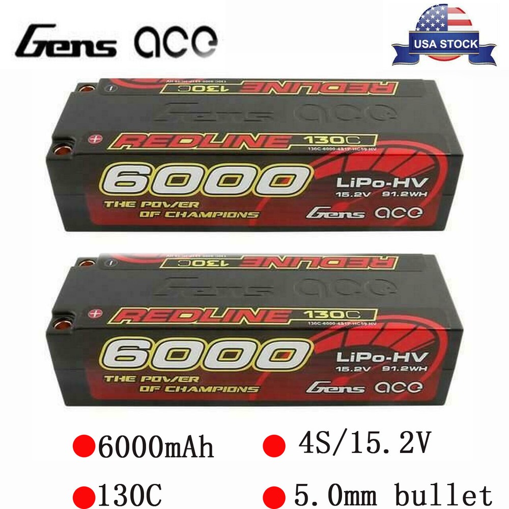 2X Gens Ace 6000mAh 130C 15.2V HV 4S Lipo Battery HardCase For 1/8 Racing Series-image