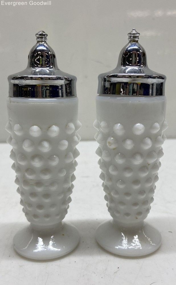 Vintage Imperial Glass White Milk Glass Hobnail Salt & Pepper Shakers Pair