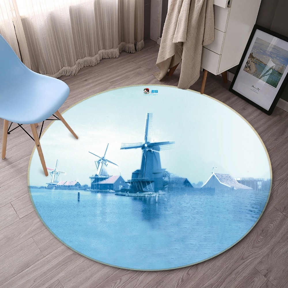3D Water Surface Windmill Blue NAO3935 Game Rug Mat Elegant Photo Carpet Mat Fay
