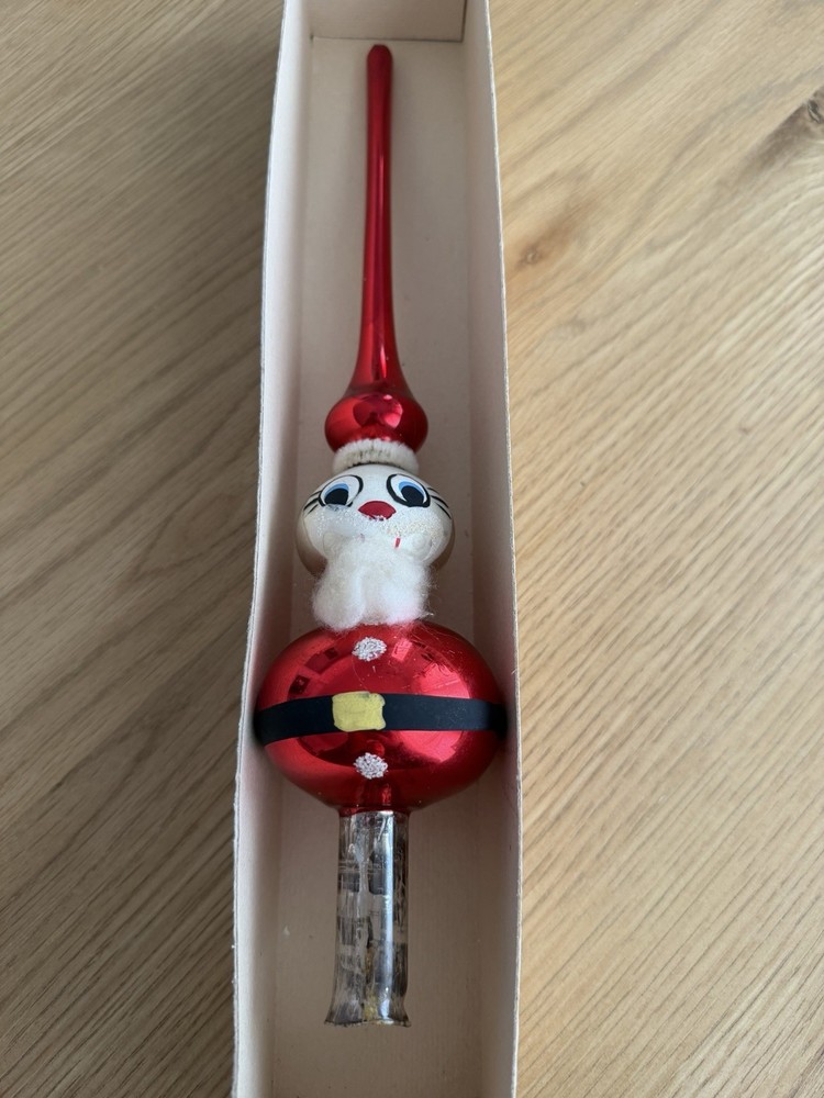 Vintage Glass Santa Christmas Tree Topper Ornament ( NoBox )