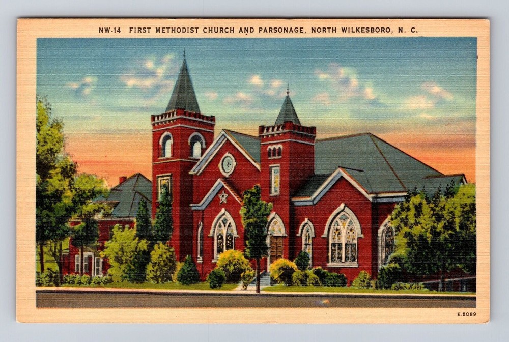 North Wilkesboro NC- North Carolina, First Methodist Church, Vintage Postcard
