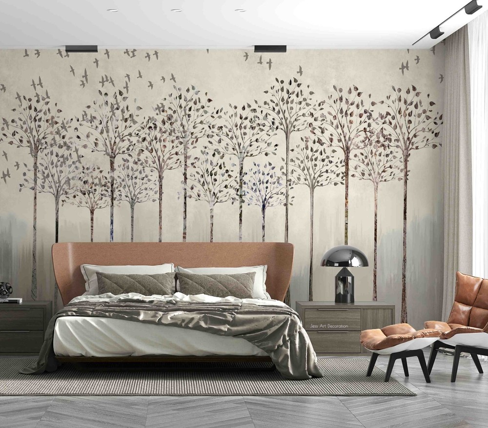 3D Forest Bird Abstract Watercolor Wallpaper Wall Murals Removable Wallpaper-image