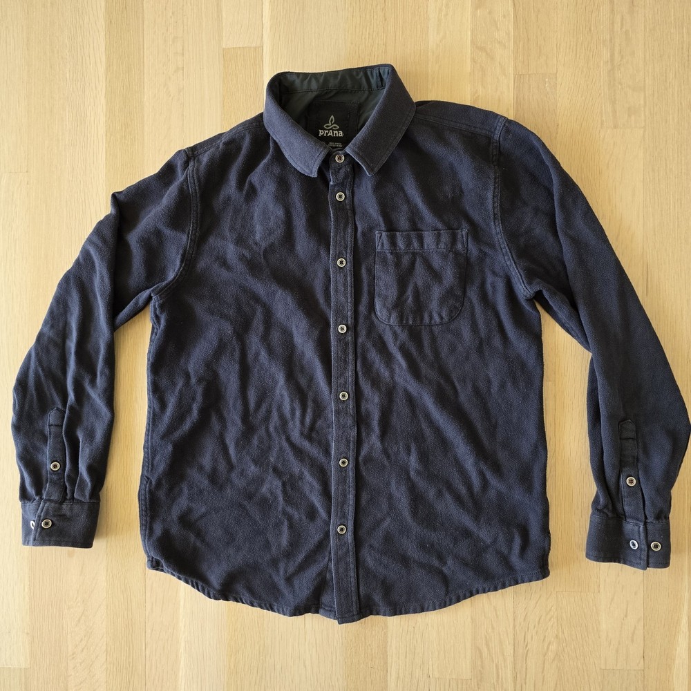 prAna Men's L Black Solid Cotton Woven Long Sleeve Button-Up Shirt Jacket