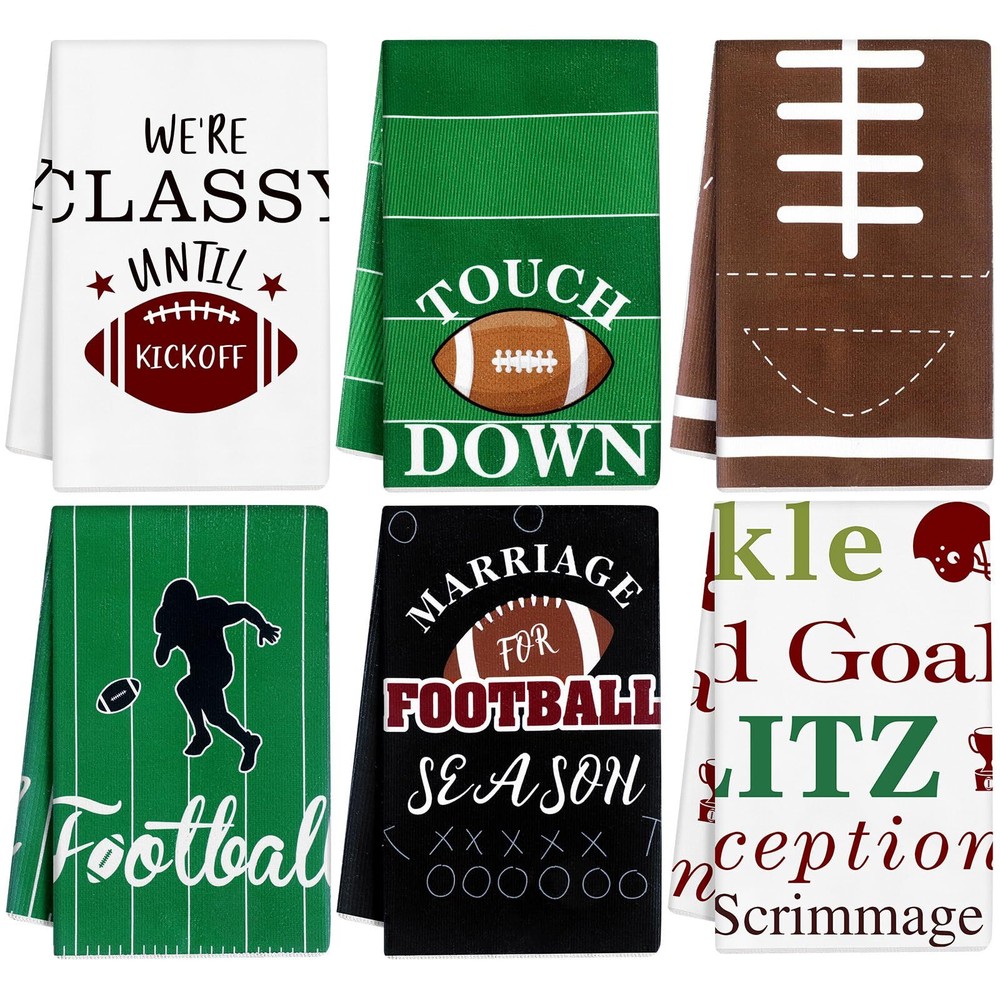 6 Pcs Football Kitchen Dish Towel Absorbent Tea Bar Hand Drying Cloth Footbal...